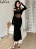 Parti elbiseleri olgun cazibe siyah gizemli seksi akşam parti entelektüel zarif güzel cömert kadın uzun elbise 230322