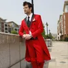 Men's Suits Long Red Coat With Black Lapel Men Suit Slim Fit 2Pieces Casual Tuxedos For Party Prom Wedding Mens (Jacket Pants Tie)