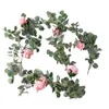 Dekorativa blommor konstgjorda eukalyptusblomma vinrankor med ros pion wisteria grönska för fest bröllop bakgrund diy girland hem trädgård