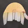 Stage Wear Real Silk Veil 1 Pai Yangko Dancing Fan Bamboo Ribs Two Layers Half Moon Extra Long Flowy Dancer Performance Props Beige Gold