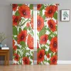 Curtain Red Poppies Flowers Plants Sheer Living Room Drapes Home Bedroom Voile Printed Tulle Window