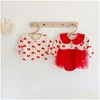 Kledingsets Babymeisjes Valentijnsdag Outfits Kinderen Love Heart CardiganAddruffel Rapel Lange mouw Tle Romper 2pcs Pasgeboren Kid Stol Dhzlj