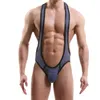 Sous-vêtements Sexy hommes dos nu Lingerie couleur unie sous-vêtements lutte Singlet body maille trou respirant combinaison débardeur