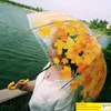 Woman Umbrella Fresh PVC Transparent Mushroom Green Leaves Arch Umbrella Child Long UmbrellaRain Umbrella