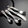 Dinware sets 1/4pcs roestvrijstalen kinderen bestek cartoon patroon snijwerk kindgerei schattige lepel vork set baby flatware voeding