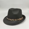 Beret Fashion Fedoras Women Men Leopard Drukuj Jazz Hat Unisex Vintage Trilby Cap Wide Brim poczuć czapki fedora z paskami