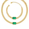 Chains Amaiyllis 18K Gold Minimalist Thick Chain Cuban Hip Hop Green Black Glass Necklace Fashion Bracelet Jewelry Set