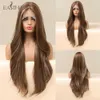 Synthetic Wigs Easihair Long Brown Wavy Synthetic Highlight Wigs for Black Women Lace Front Wig with Baby Hair Heat Resistant Cosplay 230227