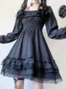 Casual Dresses InsDoit Lolita Gothic Schwarz Korsett Kleid Frauen Vintage Spitze Patchwork Geraffte Ästhetische Hohe Taille Kleid Punk Party A-LINE Kleid G230322