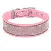 Dog Collars Wide Collar Bling Rhinestone Pet Reflective Leather Dogs Adjustable For Medium Large Accessories