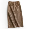 Spódnice moda dzielona faux skórzana długie ołówki kawa czarny pu skórzany cielęcy spódnice 230322
