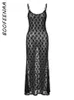 Abiti da festa BOOFEENAA See Through Floral Mesh Lace Y2k Sexy Black Tie Up Scava fuori Backless Maxi Long Women 2023 C16-BI15 Y2303