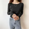 Women's T Shirts 2023 Autumn Women T-shirt Casual Round Neck Long Sleeve Slim Shirt Kvinnlig Solid Color All-Match Tops