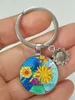 Sunflower Alloy Key Rings Glass Convex Keychain Car Case Charm Metalgift Women Men