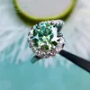 Anelli a grappolo Inbeaut Arrivo 925 Argento 3 Ct Taglio eccellente Passaggio Diamond Test BlueGreen Moissanite Anello nuziale creativo Gioielleria raffinata