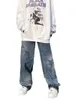 Damen Jeans Y2K Emo Damen Streetwear Übergroße Sternmuster Gerades Bein Lose Passform Märchen Grunge Hip Hop