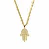 Pendant Necklaces Gold Silver Fatima Hamsa Hand Bling CZ Iced Out Charm Cuban Chain For Women Mens Hip Hop Jewelry3363