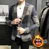 Herenpakken Blazers Herenpak Jacket Winter Slim Fashion Plaid Casual Business Casual Britse stijl Jurk Wol Warm Blazers Coat Bruidegom 230322