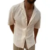 Men's Casual Shirts Short-sleeved Knitted Shirt Cross-border Men's Clothes Summer Hollow-out Solid Color Slim Lapel