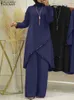 Roupas étnicas Zanzea Moda Urban Tracksuit Muçulmano Mulheres de manga comprida Blusa abaya Suits lantejoulas