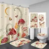 Shower Curtains Mushroom Butterfly Flower Shower Curtain Set Non-Slip Rugs Toilet Lid Cover Bath Mat Moon Stars Waterproof Retro Bathroom Set 230322