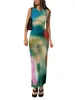 Feestjurken mouwloze backless maxi jurk vrouwen 2022 zomer bodycon elegante sexy tie kleurstof outfits dames verjaardag club sundress y2303