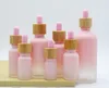 Fashion Frosted Glass Droper Bottle Pipette Dropp Pink Color With Bamboo Cap 1oz Essential Oil Bottle Packing Case 5 ml 10 ml 20 ml 30 ml 50 ml 100 ml