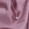 Collier pendentif rond et carré étincelant pour Pandora 925 bijoux de créateur de mariage en argent sterling pour femmes petite amie colliers de diamants CZ avec boîte d'origine