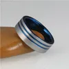 Wedding Rings Fashion 8mm Silver Color Men Ring Trendy Blue Groove Beveled Edge Brick Pattern Brushed Stainless Steel For MenWedding Toby22