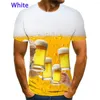 Camisetas masculinas Mulheres/masculino Tops de impressão de cerveja Personalidade de cerveja Camiseta curta Moda Casual 3D Impresso