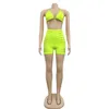 Women's Tracksuits Neon Women Bikinis Set Summer Hole Hollow Out Solid Crop Top Shorts Sexy Beach Swimsuit Three Piece Set Outfits Bathing Suit P230419