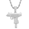 Pendant Necklaces Hip Hop Prong Setting CZ Stone Bling Out CSGO Submachine Gun Pendants Necklace For Men Rapper Jewelry Gold Silver ColorPen