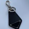 Luxury keychain designer simply black keyring with metal triangle letters ordinary leather portachiavi soft portable ladies bag key buckle ornaments PJ056 B23