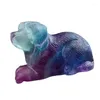 Dekorativa figurer naturliga färgglada fluoritkristall hund hand snidade skulptur hem dekorationer festival gåva