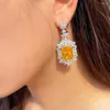 Pendientes colgantes BeaQueen, joyería elegante para la noche de graduación, Zirconia cúbica rectangular grande amarilla, topacio de gota larga para mujer, fiesta de compromiso E527