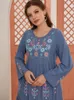 Casual Dresses Aligaia Embroidered Multi-Layer Folds Elegant Dress For Women 2023 Summer Dubai Turkey Islam Muslim Fashion Blue