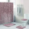 Tende da doccia Trendy Grigio Argento Finto metallizzato Ghiaccio Scintillante Gocciolamento Bagno Set di tende da doccia per bagno Glitter Drizzle Tappeti da bagno Decorazioni per la casa 230322