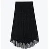 Skirts High Quality 2023 Spring Summer Women Fashion Designer Elasticated Waist Black Pearl Casual Viscose Female Lace Hem