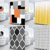 Cortinas de chuveiro Moderno 3D Geometria Curtins de chuveiro Definir laranja vermelha cinza