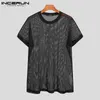 Men s t shirts t -shirt o nek korte mouw mesh transparant 2023 sexy tee tops streetwear vakantie ademende feestkleding Incerun 230321