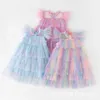 Kids Girls Sparkle Dresses 2023 Fashion Children Clothing Mesh Star Summer Cake Princess Dresses Baby Clothes 3-8T