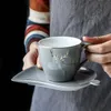 Mugs Nordic Elk Golden Edge Coffee Mug With Leaf Shape Tray Teaspoon Set Cafe Household Tumbler Cappuccino Espresso Cup Holder