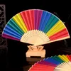 Rainbow Folding Fan Crafts Bamboo Silk Cloth Fan Festival Decoration Scena Performance Dance Fani 38*21 cm