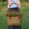 Seagrass woven flower basket Western gift framed flower basket Home storage basket Carrying vegetable basket