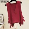 Women's Vests Ladies Loose Outer Wear Vest Spring and Autumn V Neck Knitted Solid Color Sweater Simple Casual Women's Vest Wholesale 230322