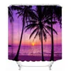 Rideaux de douche 3D crépuscule plage cocotier rideaux de douche imperméables violet Polyester ensembles de salle de bain couvercle de toilette couverture tapis de bain antidérapant tapis 230322