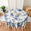 테이블 천 꽃 파란색과 흰색 봄 식탁보 여름 새 60 ''파티 탁상 식당을위한 주름에 저항하는 둥근 둥근.