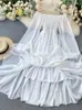 Party Dresses LY VAREY LIN Spring Autumn Women Elegant Holiday Dresses Puff Sleeve Slash Neck Off Shoulder Smocked White Chiffon Dresses 230322