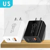 Höghastighet snabb snabb 20W 12W väggladdare EU US UK AC Home Travel 2Ports PD Charger Adapter för iPad iPhone 12 13 Pro Max Samsung HTC Android -telefon