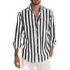 Casual shirts voor heren zomer mannen linnen shirt met lange mouwen streep print flodderige down-collar knop shirts tops mannelijke kleding 230322